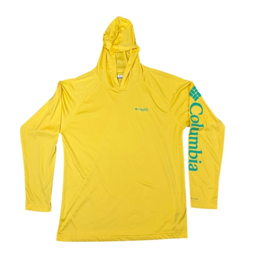 Columbia PFG Terminal Tackle Hoodie Mens Large Yellow Fishing Shirt Omni-Shade